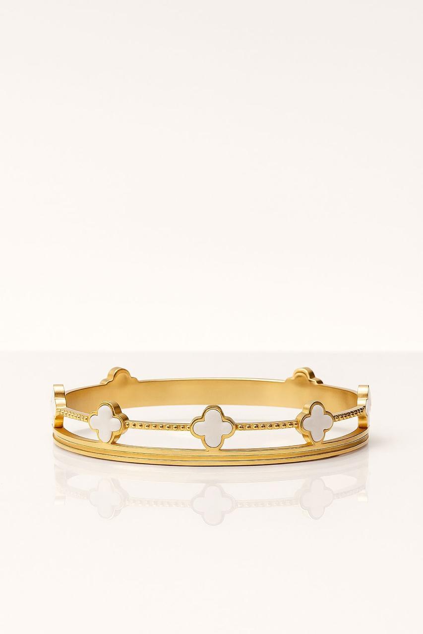 Stainless Steel Clover Charm Bangle