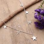 High-Polished Star-Themed Sterling Silver Charm Necklace