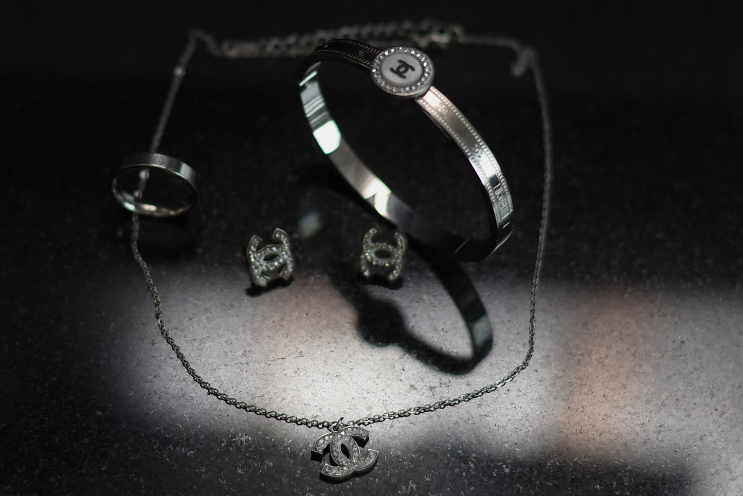 Khayyam Classic Round Studded Bangle with Zircon Silver92