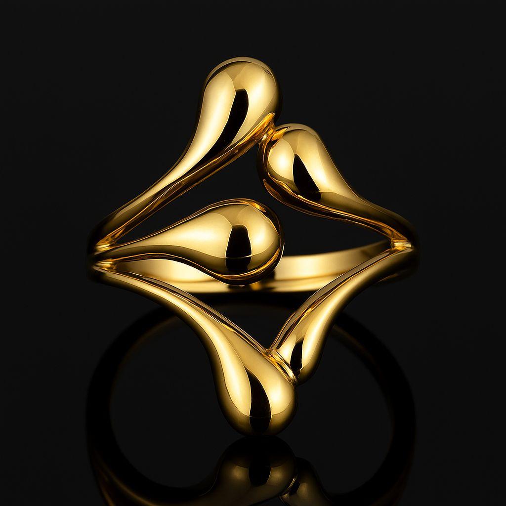 Gold Plated teardrop trendy bold double ring, waterproof and adjustable, drop ring, dual ring, double dome, bubble open ring