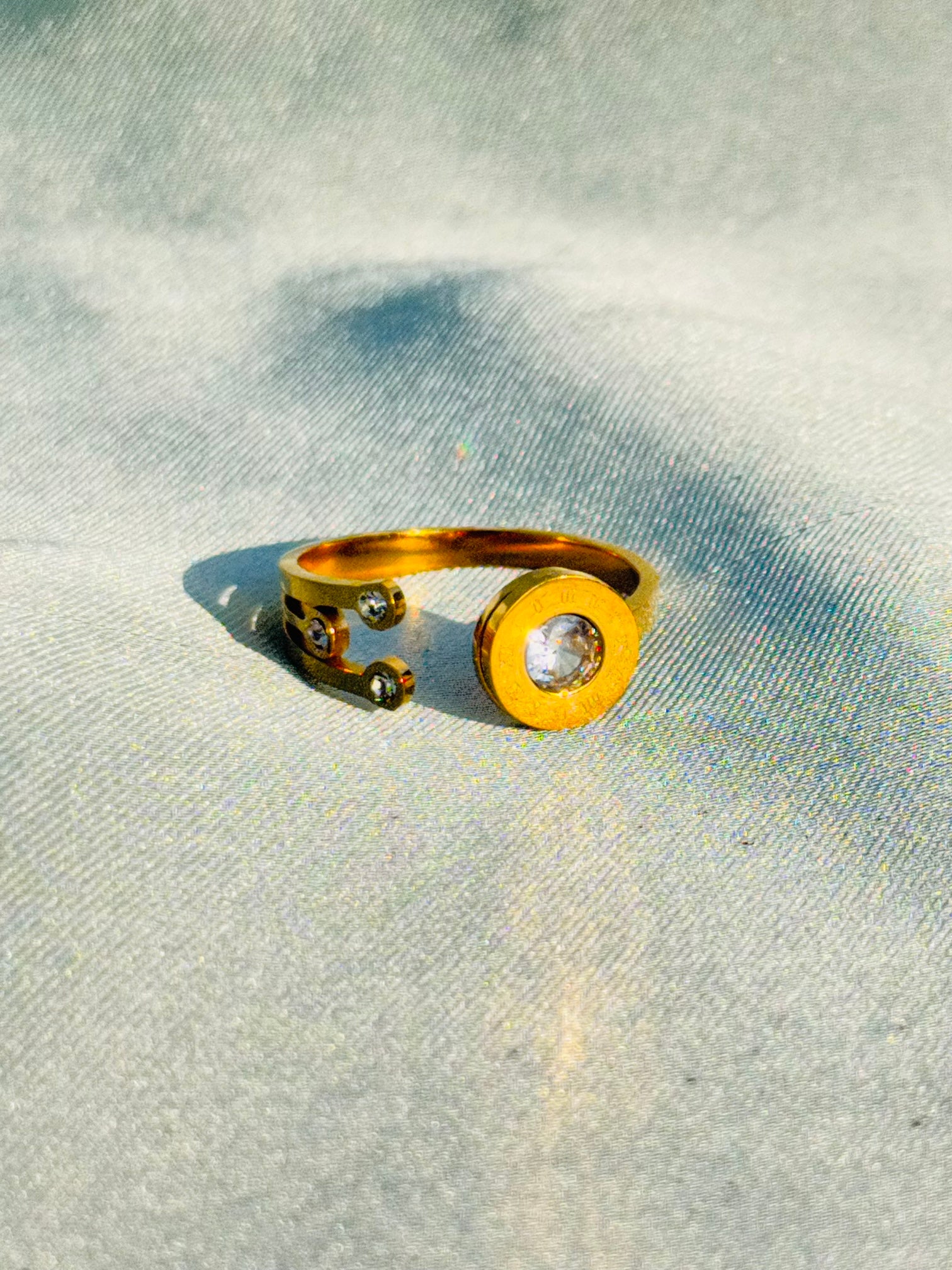 Chic Gold Open Ring with Crystal Accents