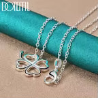 Sterling Silver Four leafed Clover Chian Necklace Bracelet Earring Set For Woman Wedding Engagement Fashion Jewelry