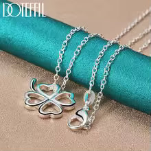 Sterling Silver Four leafed Clover Chian Necklace Bracelet Earring Set For Woman Wedding Engagement Fashion Jewelry