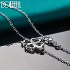 Sterling Silver Four leafed Clover Chian Necklace Bracelet Earring Set For Woman Wedding Engagement Fashion Jewelry