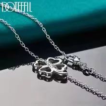 Sterling Silver Four leafed Clover Chian Necklace Bracelet Earring Set For Woman Wedding Engagement Fashion Jewelry