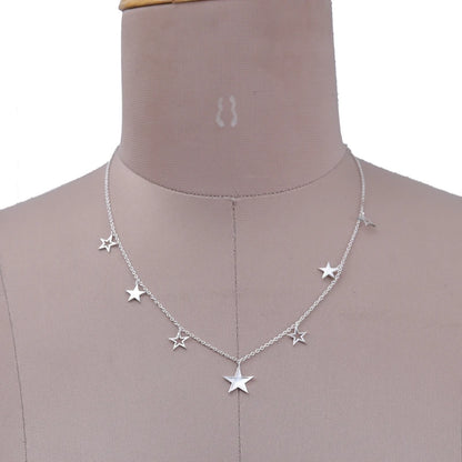 High-Polished Star-Themed Sterling Silver Charm Necklace