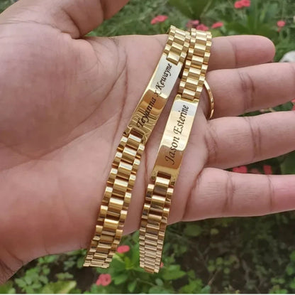 Bracelet Men Jewelry Gold Silver Chain Engraved Nameplate Cursive