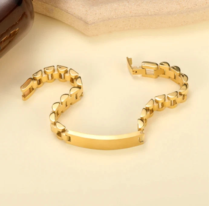 Bracelet Men Jewelry Gold Silver Chain Engraved Nameplate Cursive