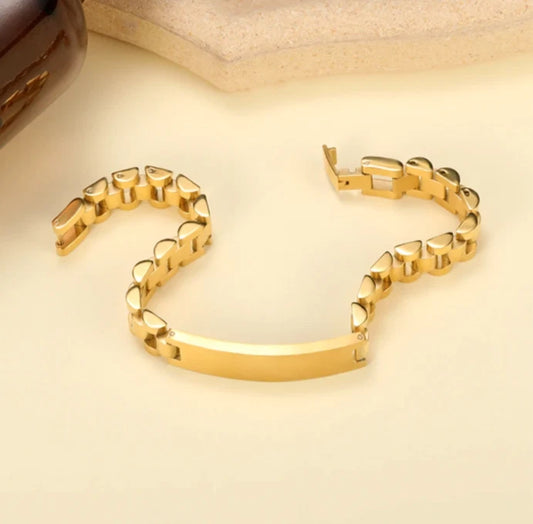 Bracelet Men Jewelry Gold Silver Chain Engraved Nameplate Cursive