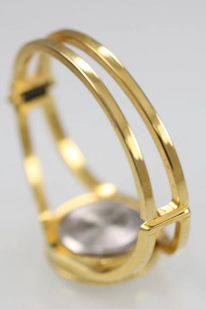 Watch For Women Gold Tone Cuff Clamper Round Whiteache Women Watch Stainless Gold Steel Water Resist Clip on Battery White Quartz